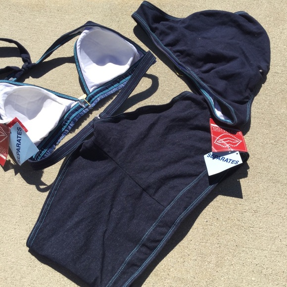 NWT 3pcs denim bikini set L top 2 M  bottoms - Picture 3 of 7